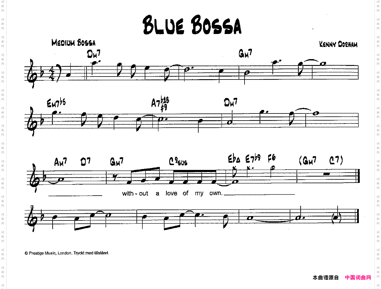 降B爵士乐谱：BLUEBOSSA