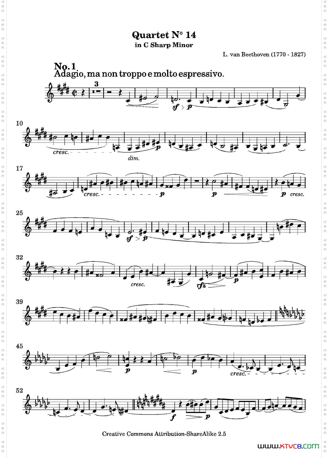 QuartetNo.14inCSharpMinor第十四号升C小调弦乐四重奏第二小提琴分谱_Quartet No.14 in C Sharp Minor第十四号升C小调弦乐四重奏第二小提琴分谱