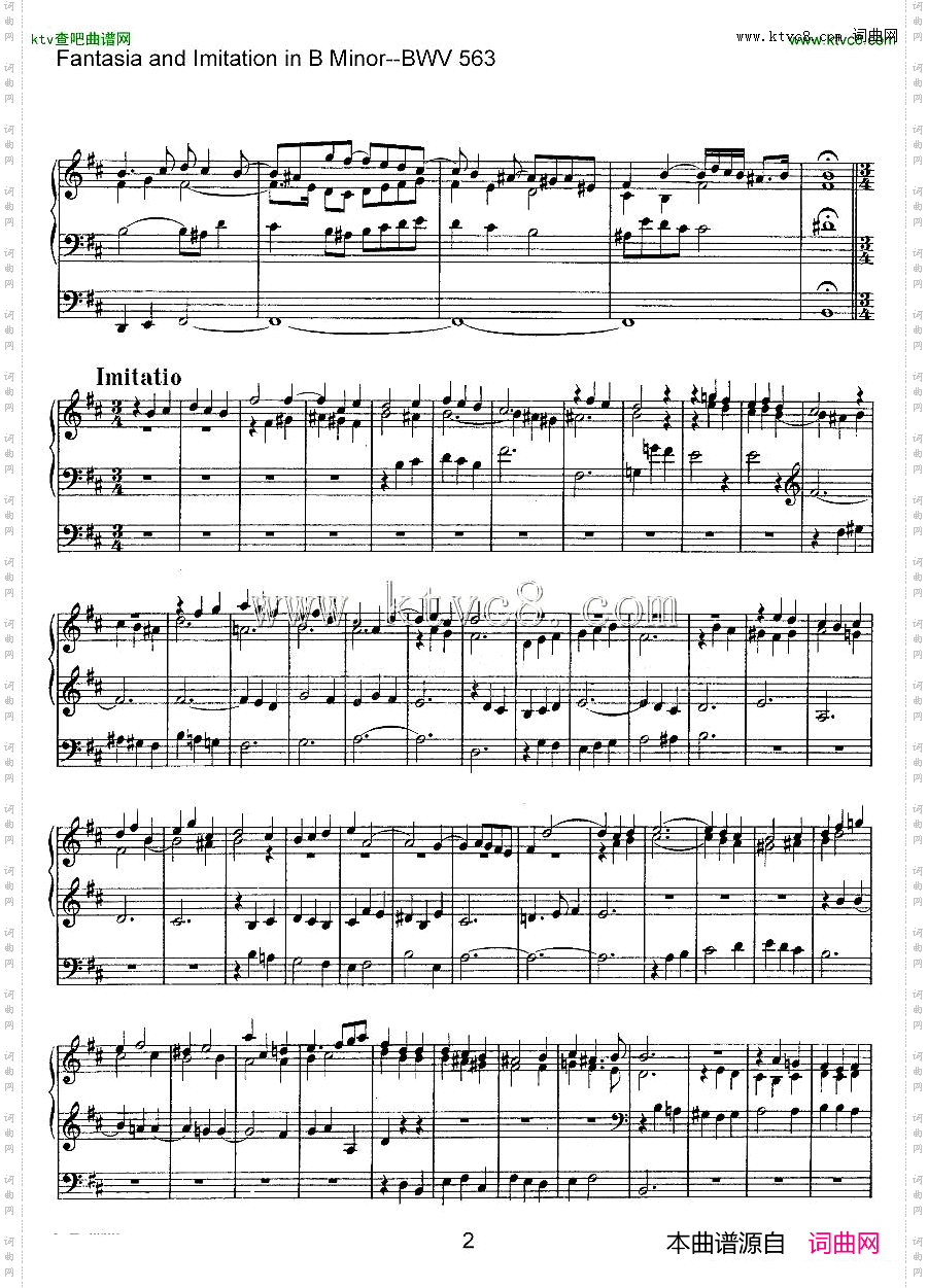 FantasiaandImitationinBMinor--BWV563管风琴谱