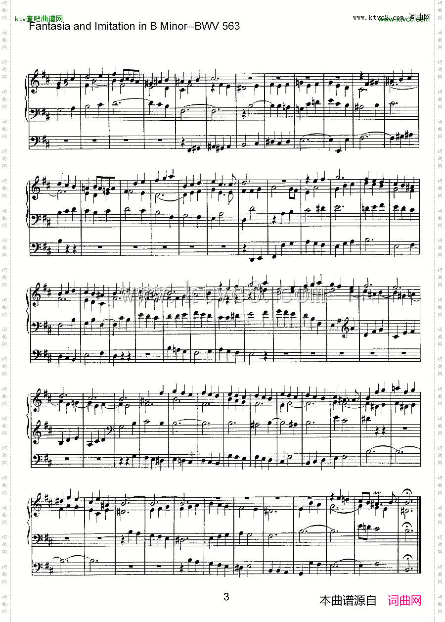 FantasiaandImitationinBMinor--BWV563管风琴谱