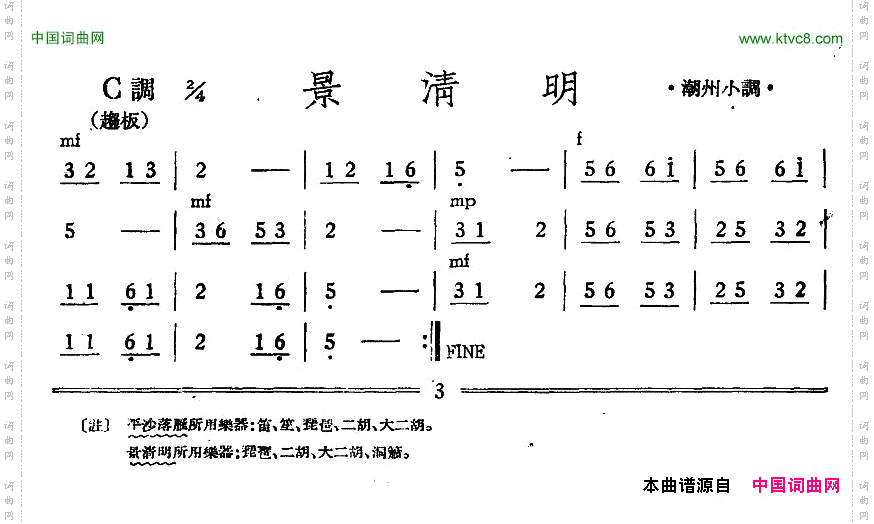 景清明（潮州小调）（丝竹乐谱）