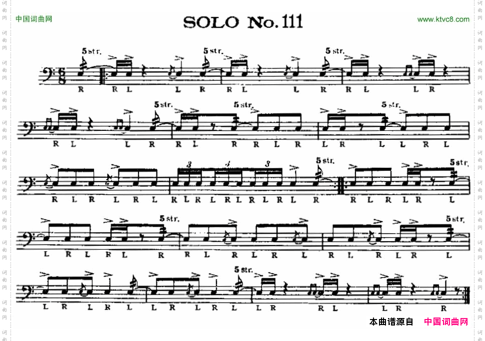 美国军鼓SOLONo.111-115爵士鼓谱_美国军鼓 SOLO No.111-115爵士鼓谱