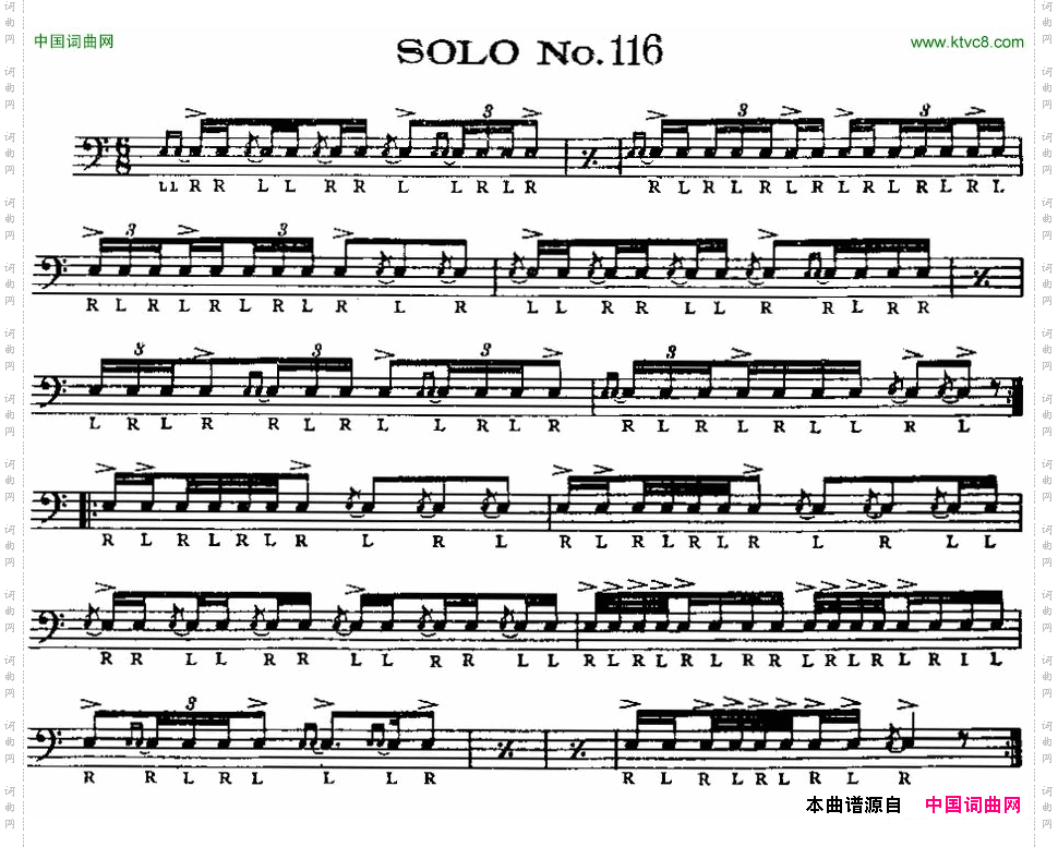 美国军鼓SOLONo.116-120爵士鼓谱_美国军鼓 SOLO No.116-120爵士鼓谱