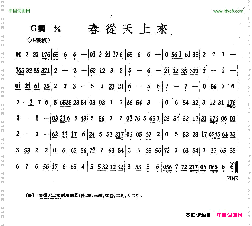 春从天上来丝竹乐谱