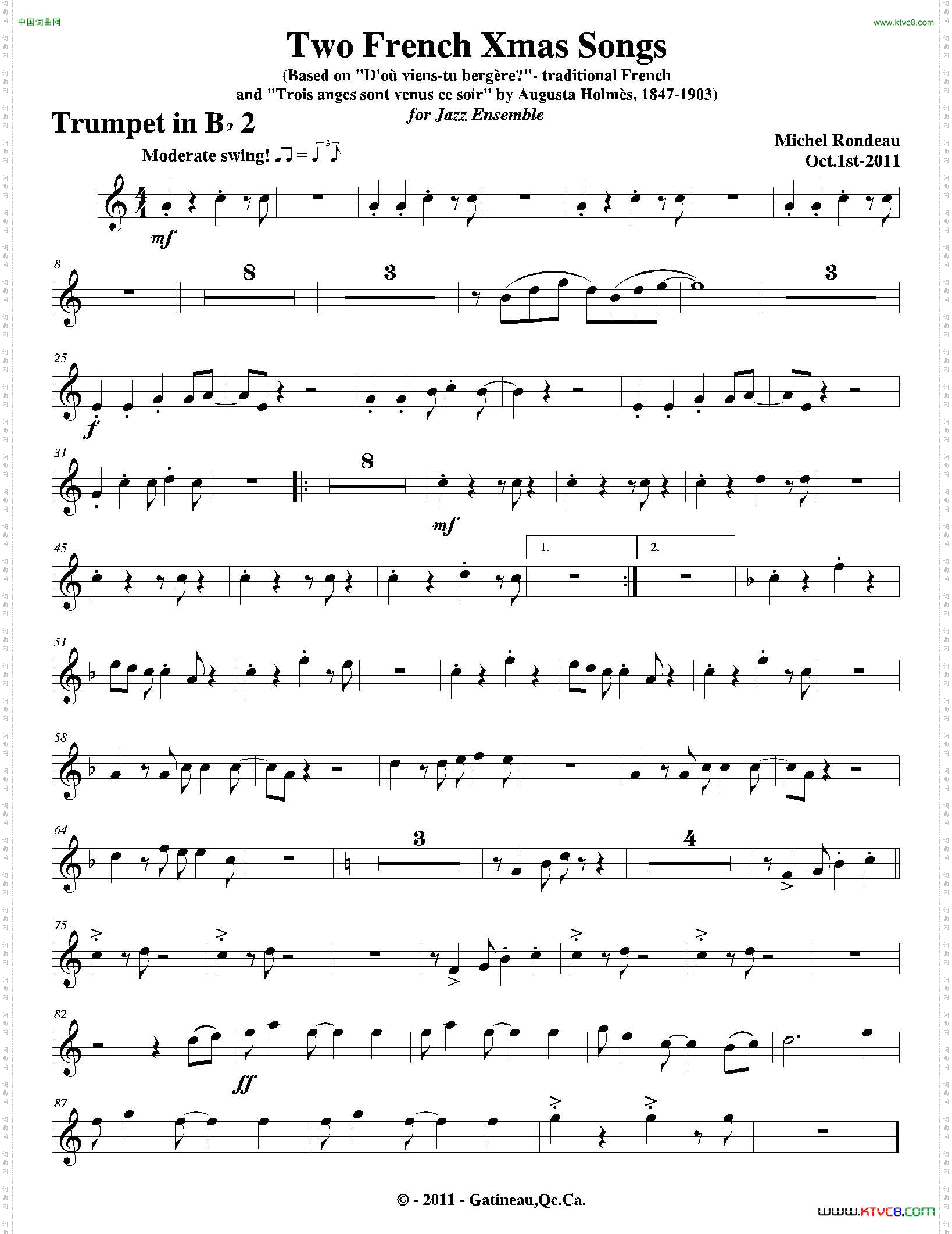 TwoFrenchXmasSongs第二小号分谱_Two French Xmas Songs第二小号分谱