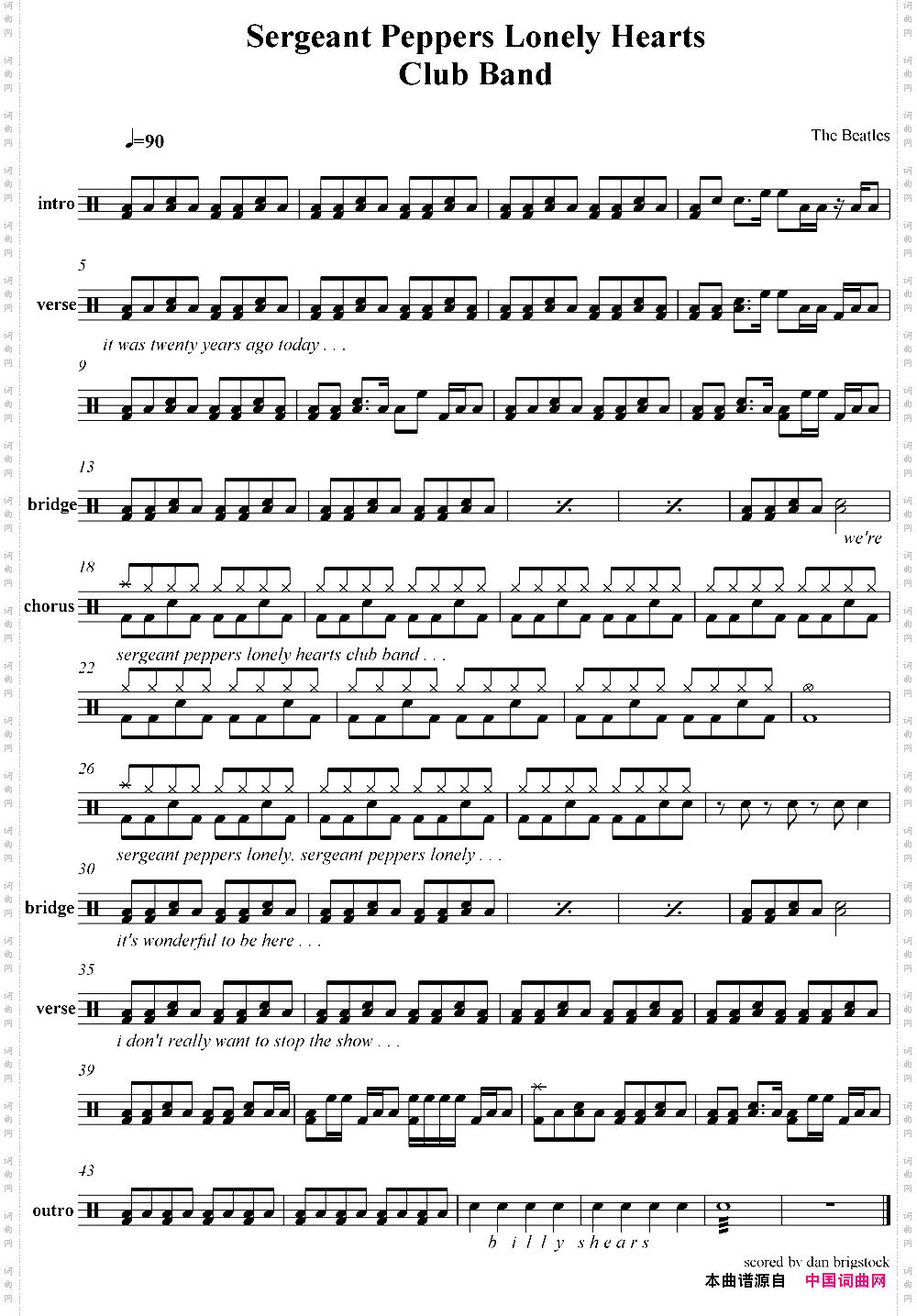 爵士鼓谱：Beatles-SergeantPepperslonelyheartsclubband