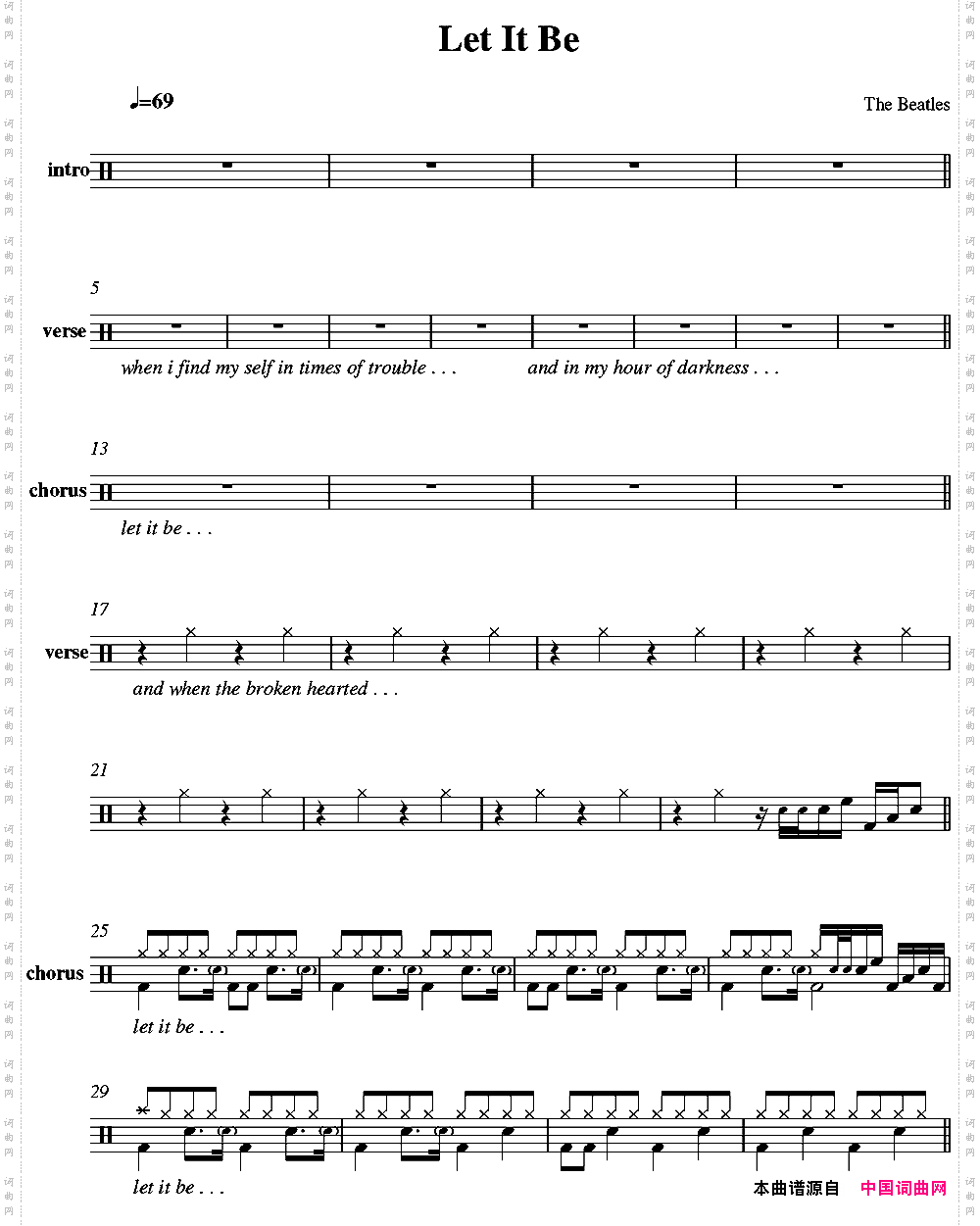 爵士鼓谱：Beatles-Letitbe