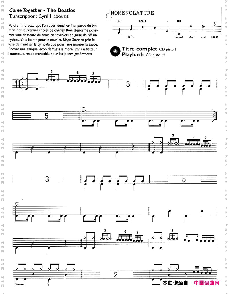 爵士鼓谱：Beatles-Cometogether
