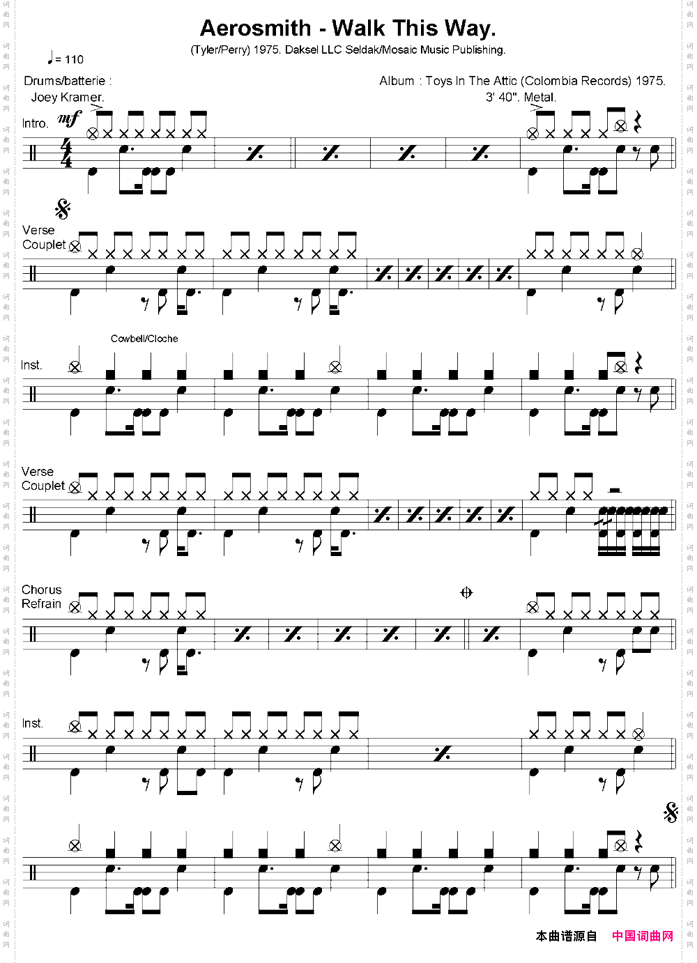 爵士鼓谱：Aerosmith-Walkthisway