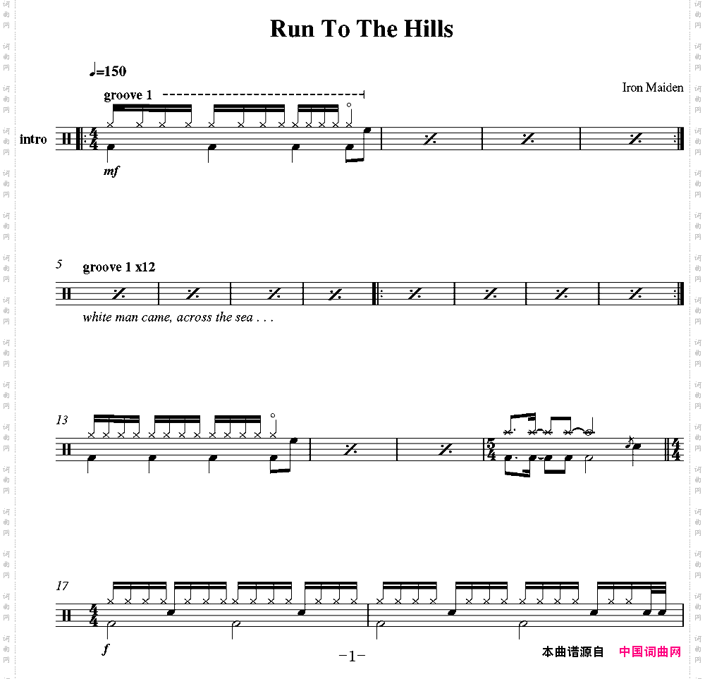 爵士鼓谱:IronMaiden-Runtothehills