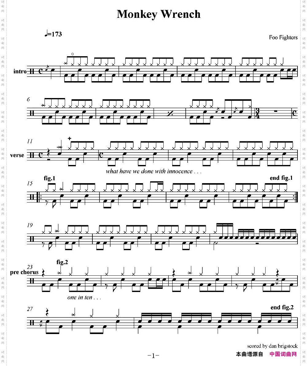 爵士鼓谱：FooFighters-Monkeywrench