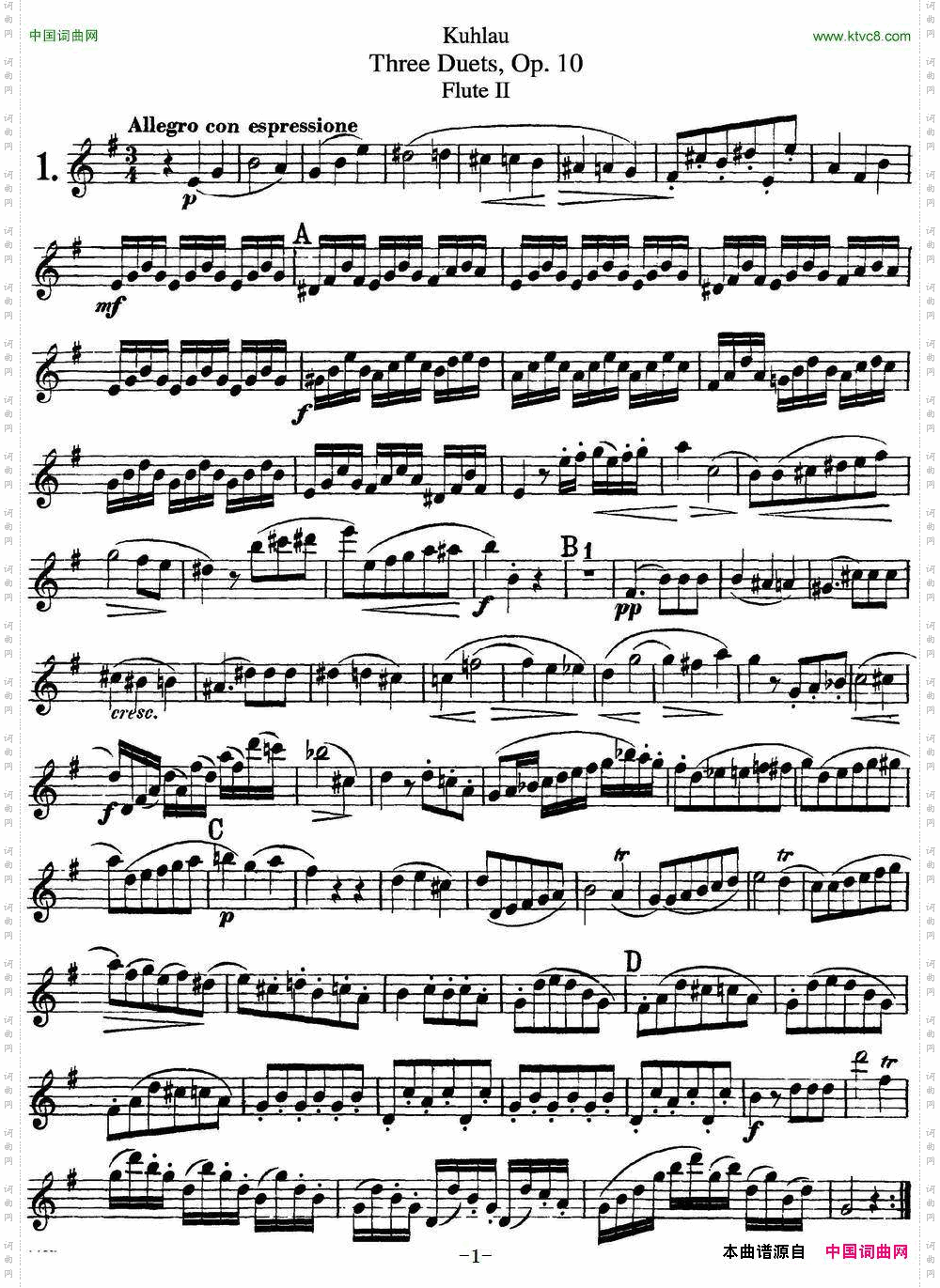 库劳长笛二重奏练习曲Op.10——Flute2No.1_库劳长笛二重奏练习曲Op.10——Flute 2No.1