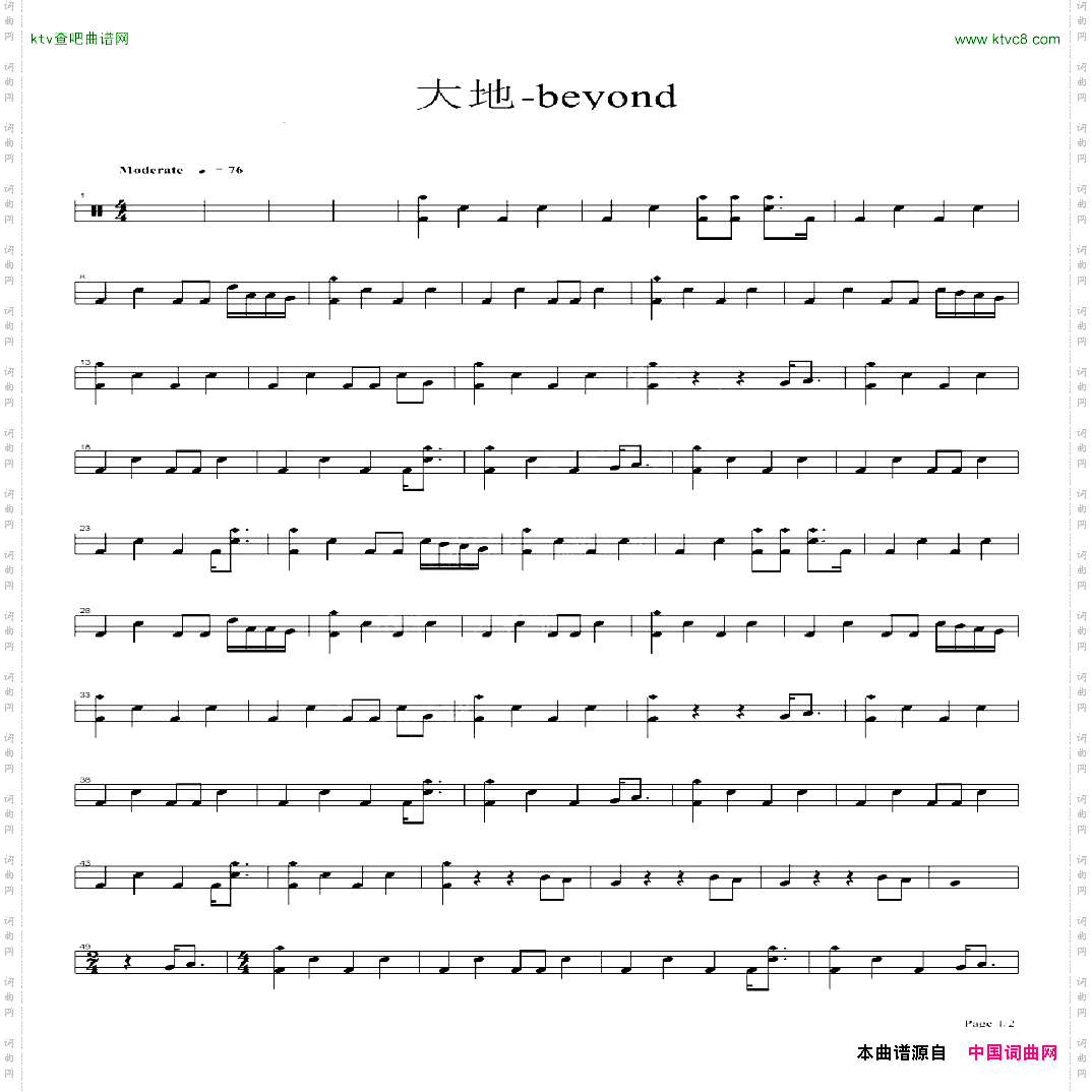 大地-beyond架子鼓谱