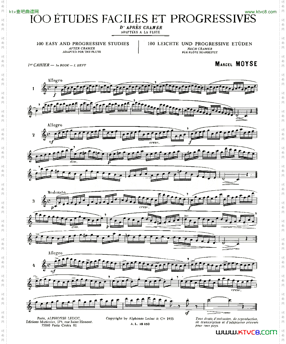简易音阶练习100首之1-19moyse-100studiesaftercramer长笛谱