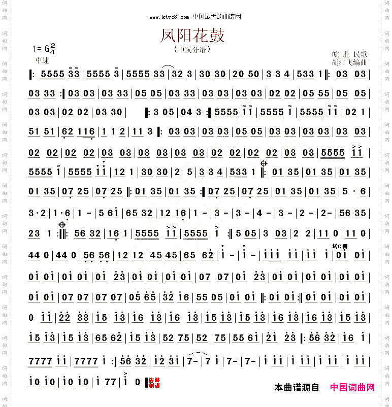 凤阳花鼓中阮分谱