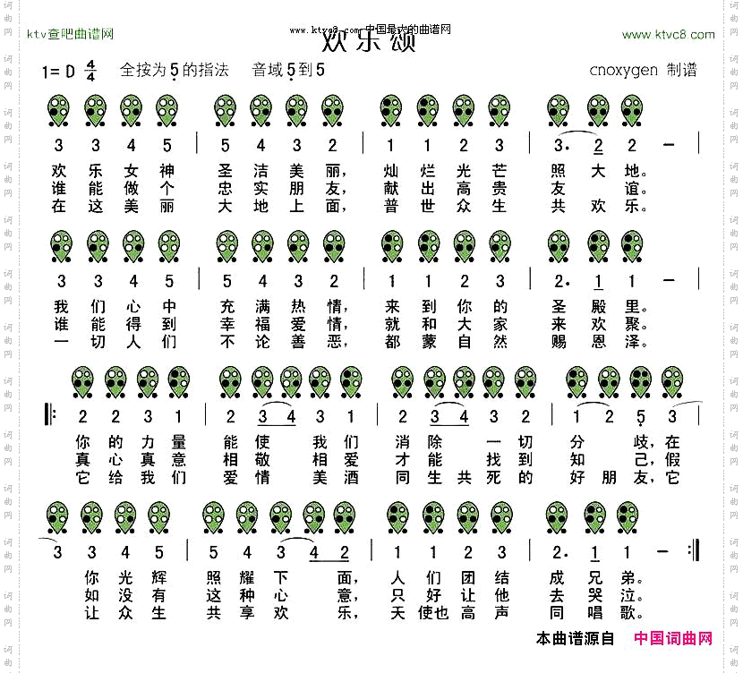欢乐颂六孔陶笛谱