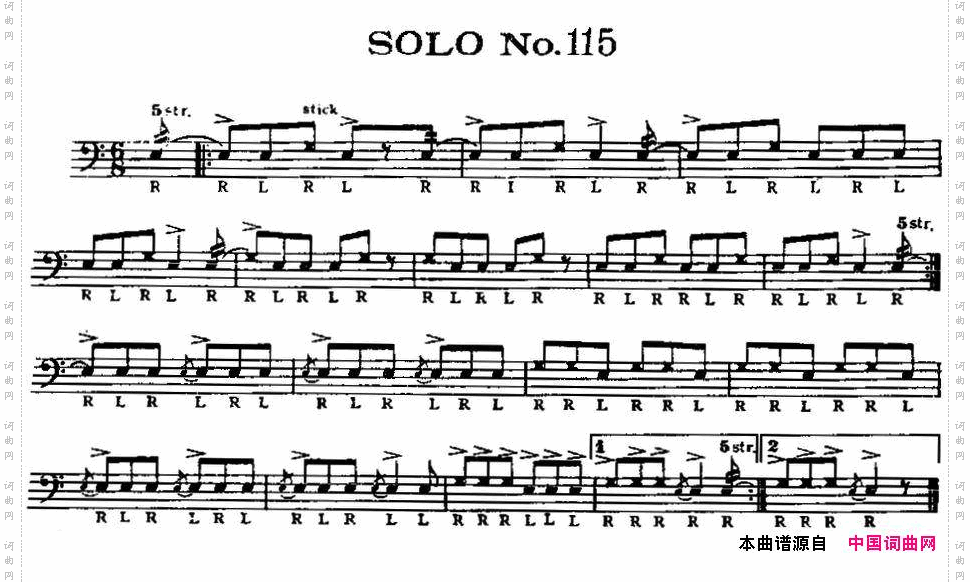 美国军鼓SOLONo.111-115爵士鼓谱_美国军鼓 SOLO No.111-115爵士鼓谱
