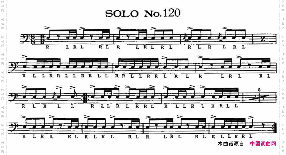美国军鼓SOLONo.116-120爵士鼓谱_美国军鼓 SOLO No.116-120爵士鼓谱