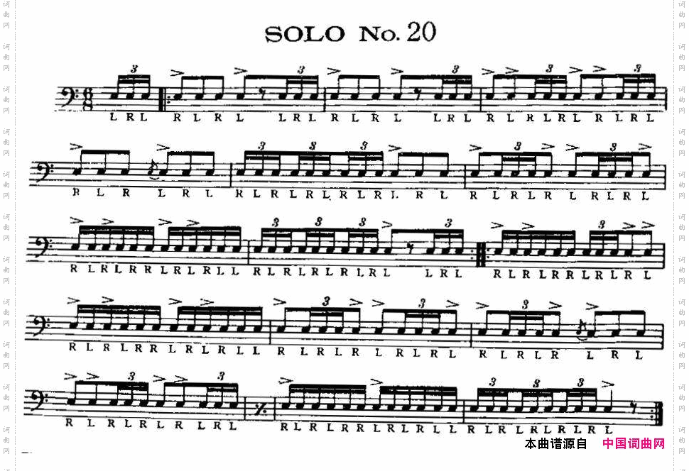 美国军鼓SOLONo.16-20爵士鼓谱_美国军鼓 SOLO No.16-20爵士鼓谱