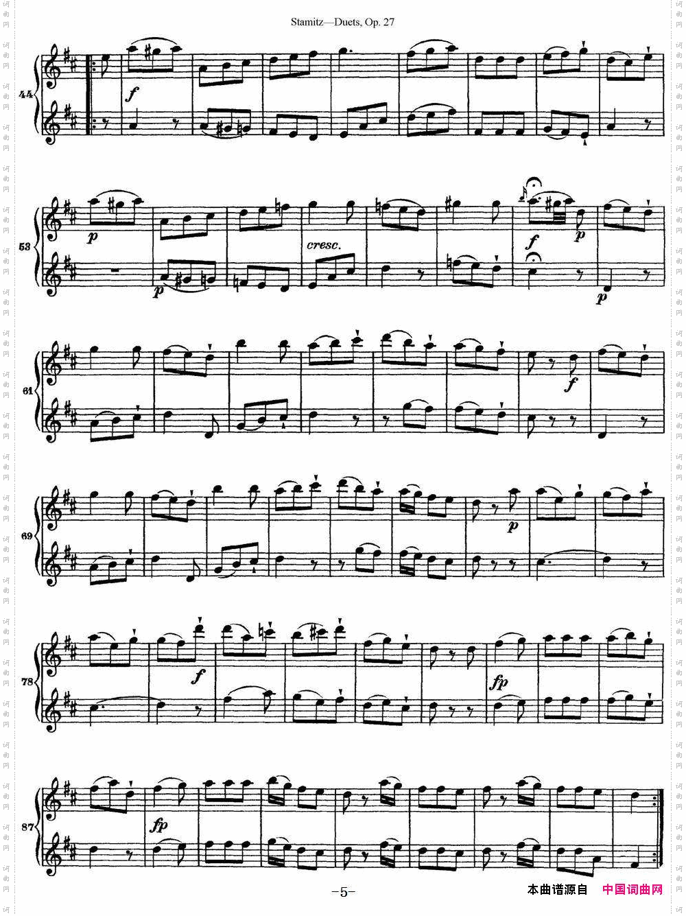 斯塔米茨二重奏长笛练习曲Op.27No.4