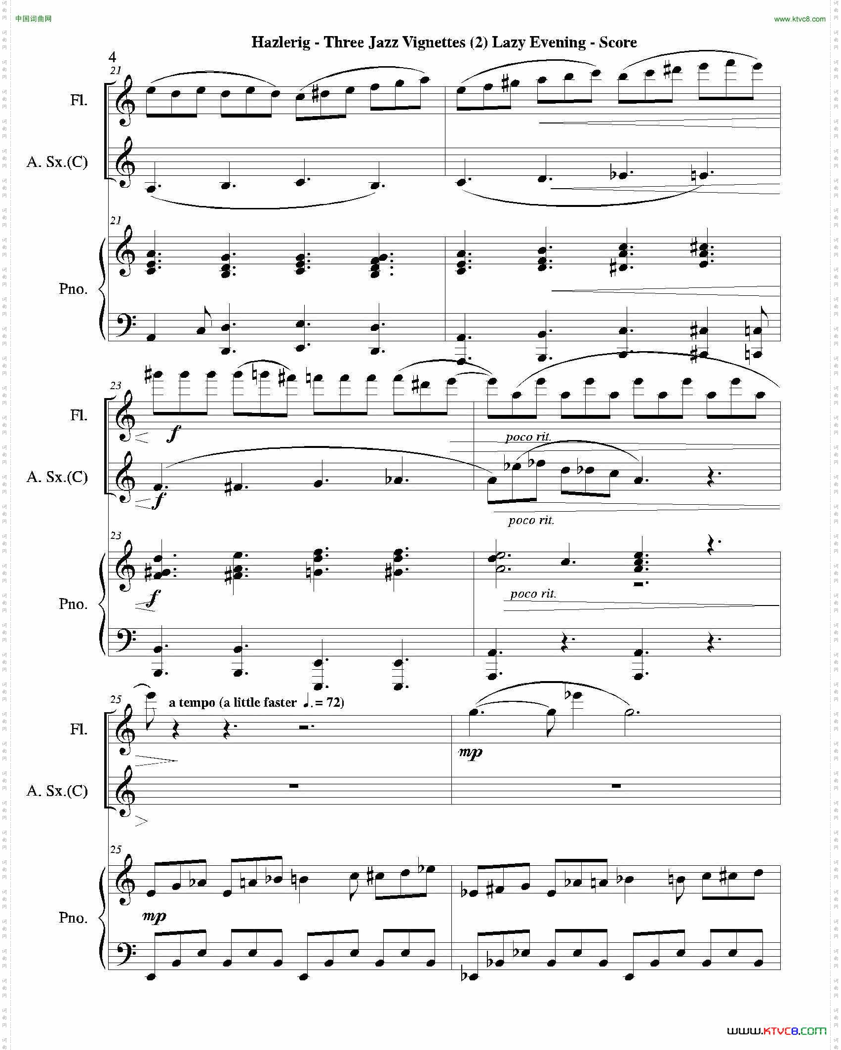 Threejazzvignettes第二乐章长笛中萨钢琴三重奏总谱_Three jazz vignettes第二乐章长笛中萨钢琴三重奏总谱