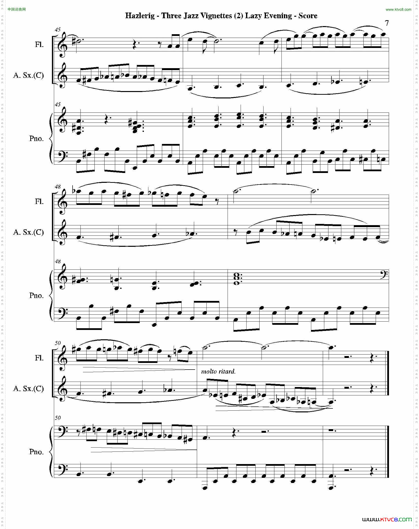 Threejazzvignettes第二乐章长笛中萨钢琴三重奏总谱_Three jazz vignettes第二乐章长笛中萨钢琴三重奏总谱