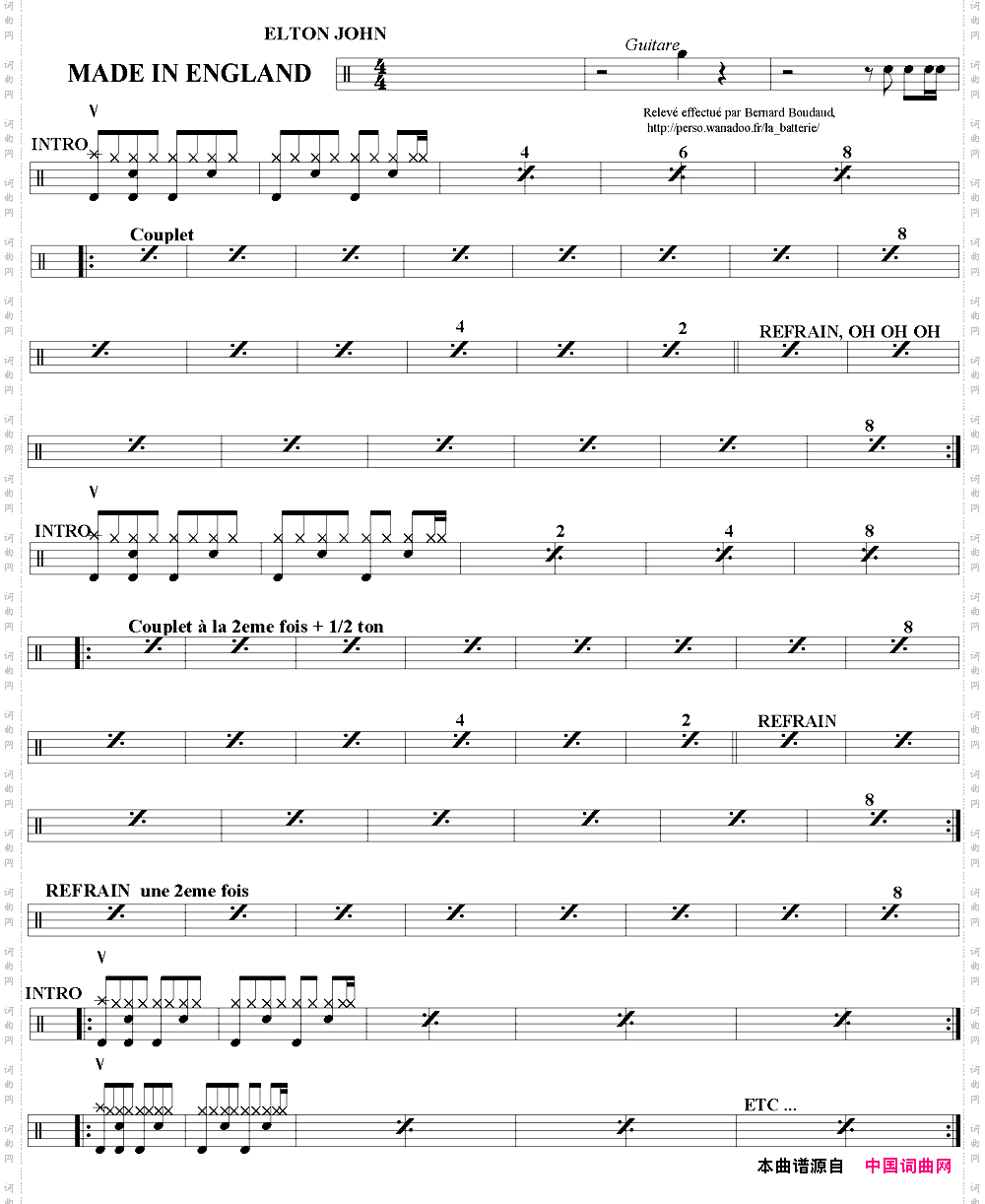 爵士鼓谱：EltonJohn-MadeinEngl