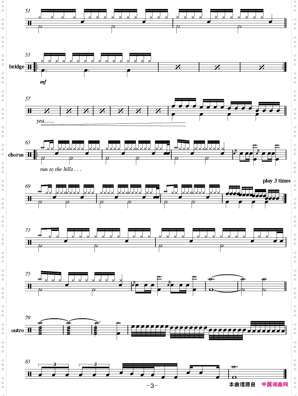 爵士鼓谱:IronMaiden-Runtothehills