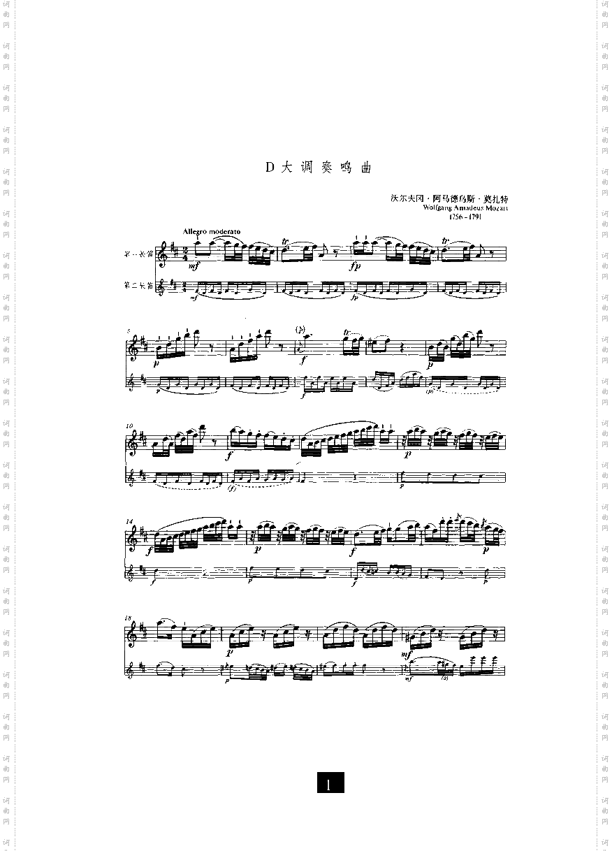 D大调奏鸣曲管乐类长笛