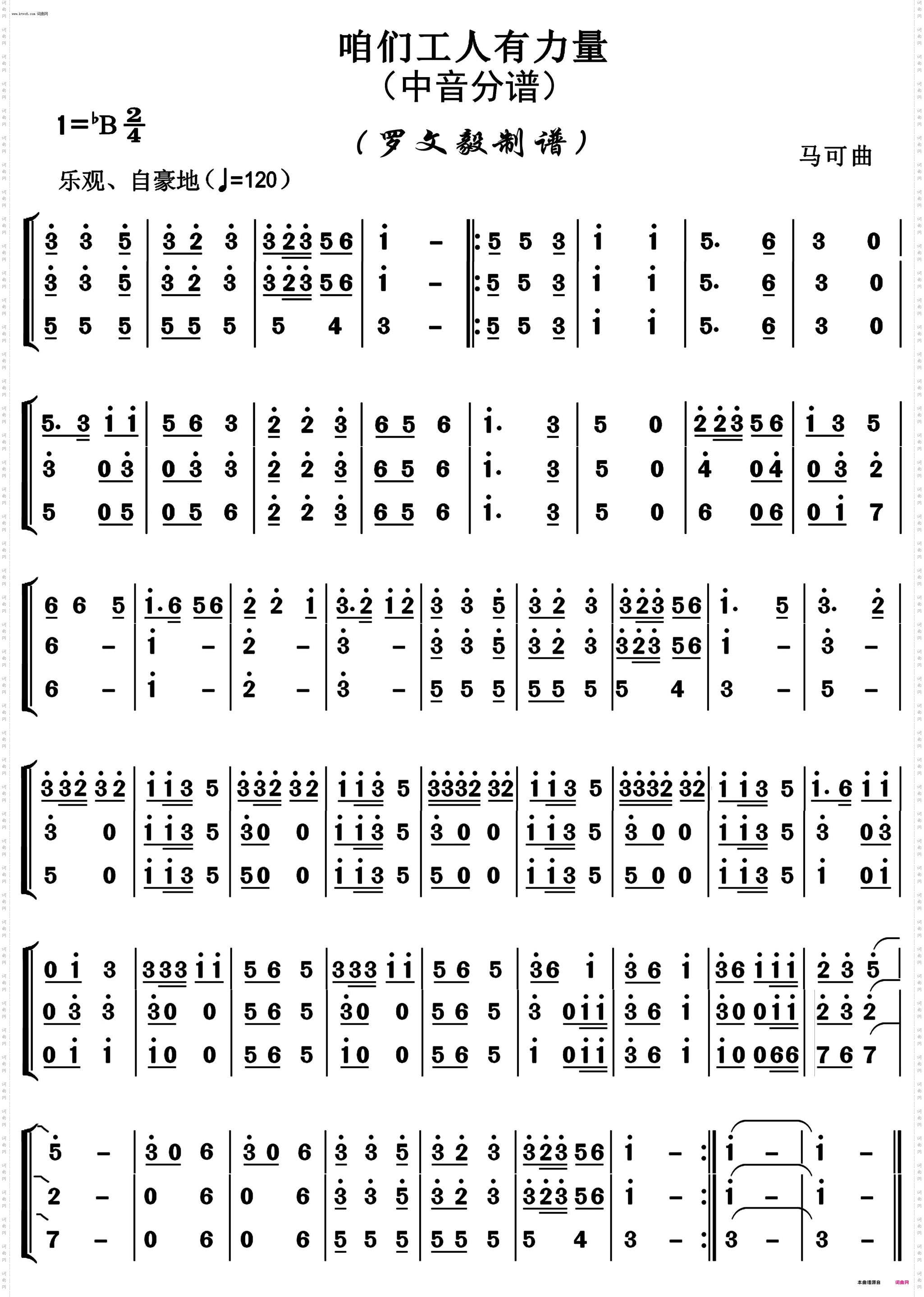 咱们工人有力量_中音分谱高清正版