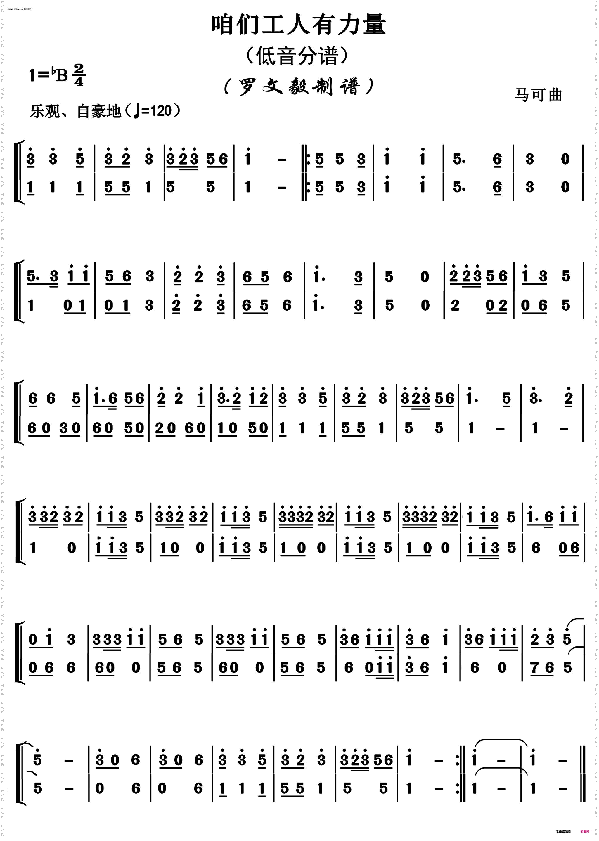 咱们工人有力量_低音分谱高清正版