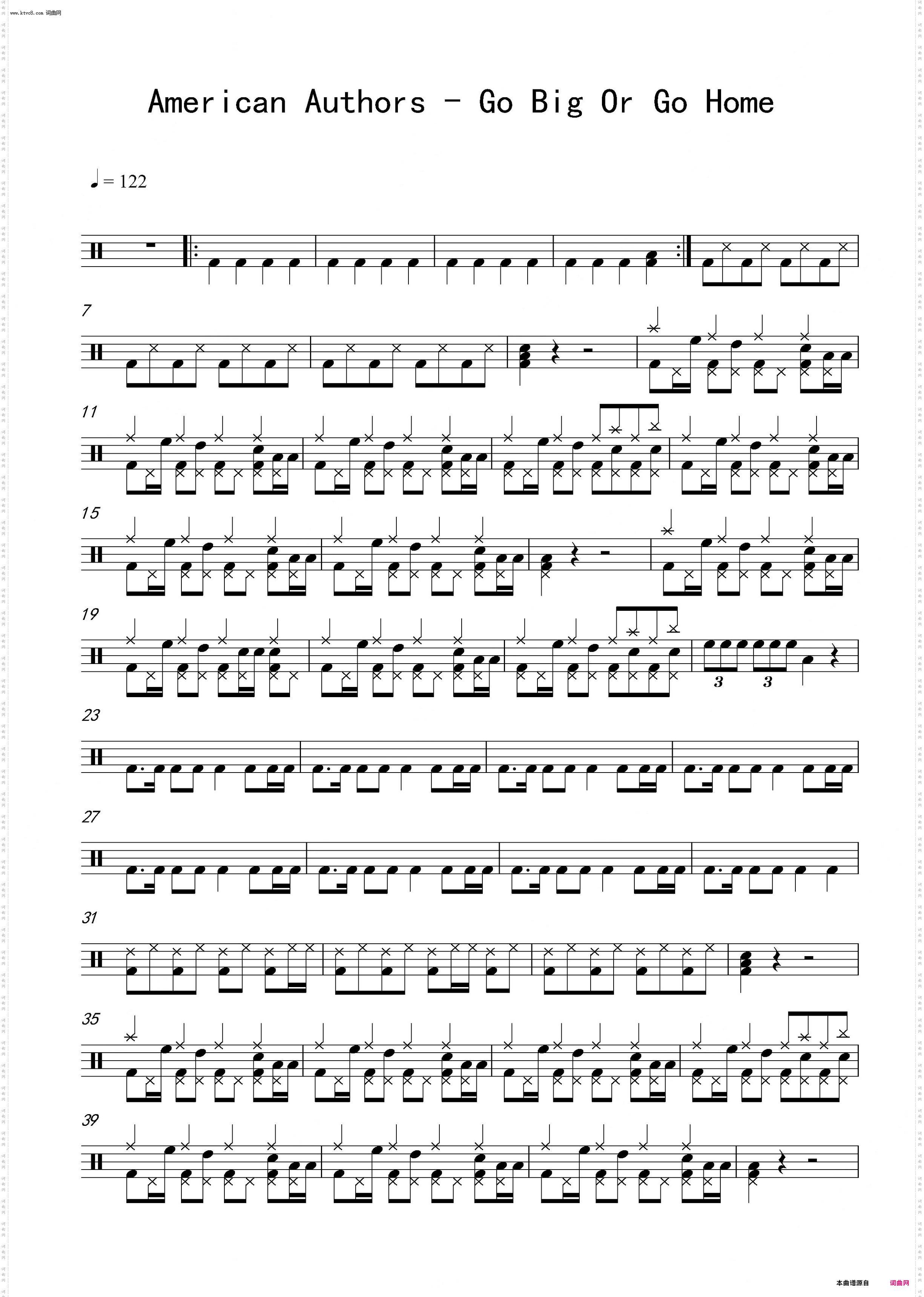 American Authors - Go Big Or Go Home_鼓谱