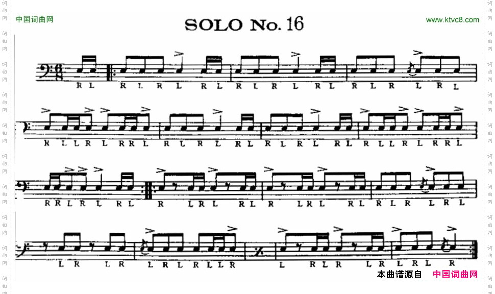 美国军鼓SOLONo.16-20爵士鼓谱_美国军鼓 SOLO No.16-20爵士鼓谱