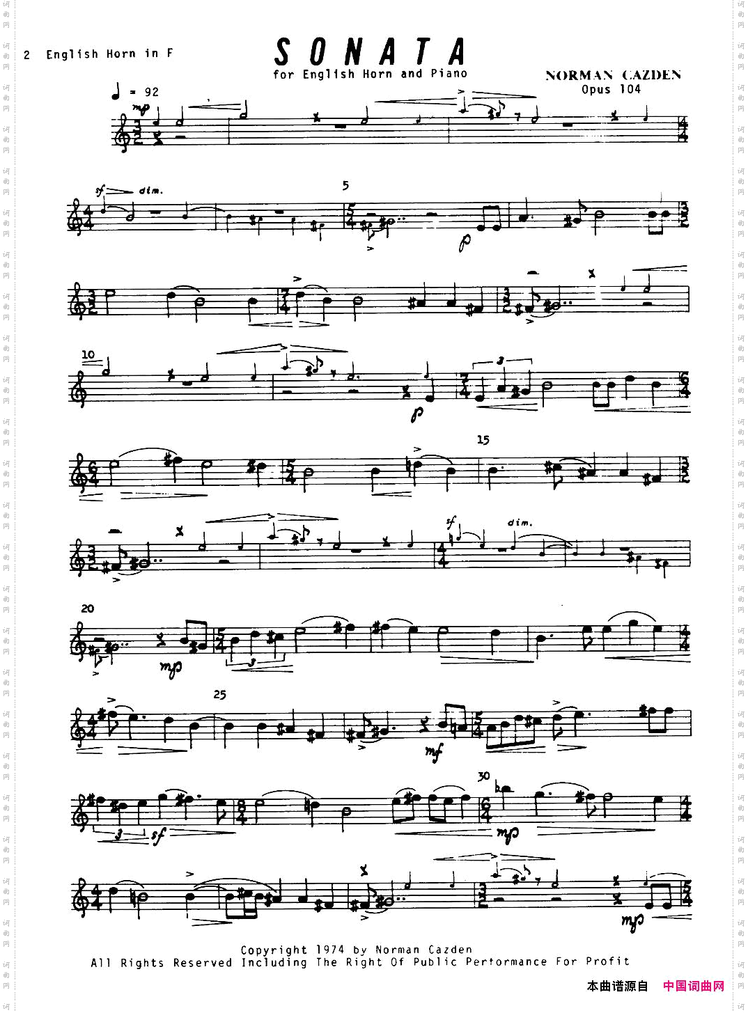 Sonata英国管与钢琴奏鸣曲英国管分谱