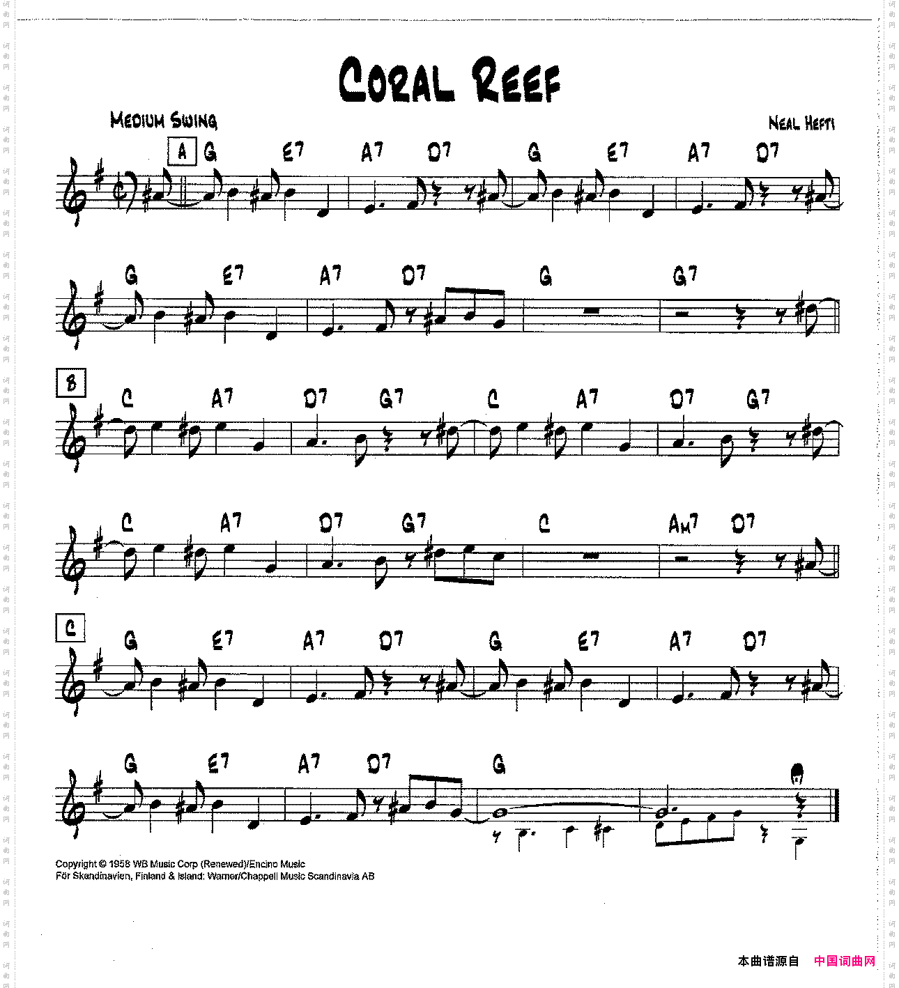 降B爵士乐谱：CORALREEF