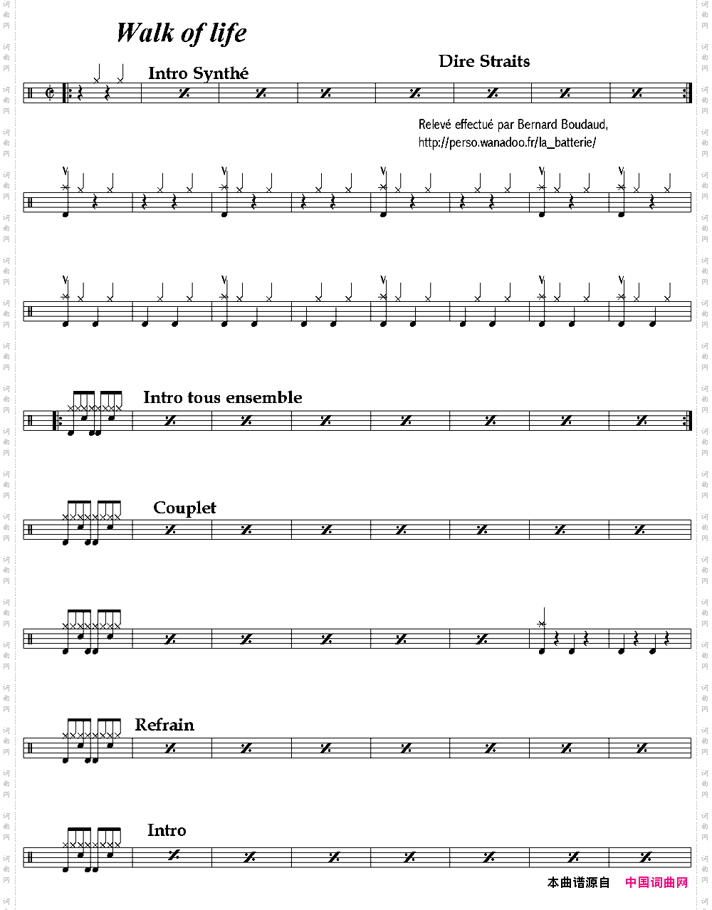 爵士鼓谱：DireStraits-Walkoflife