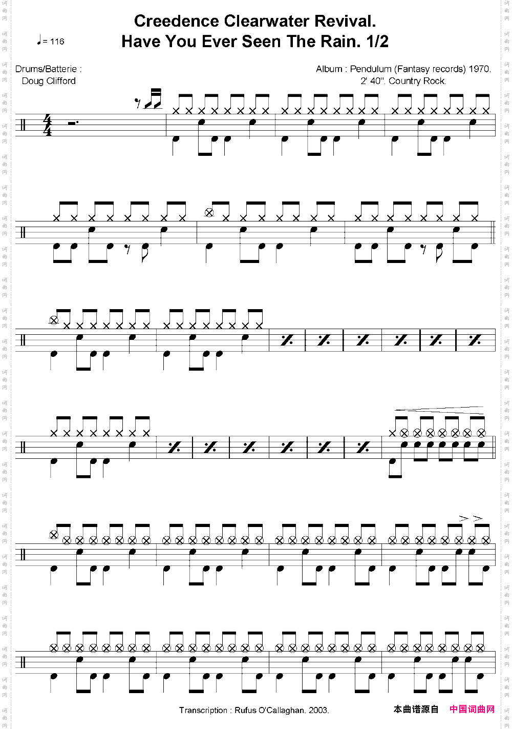 爵士鼓谱:CreedenceClearwaterRevival-Haveyoueverseentherain