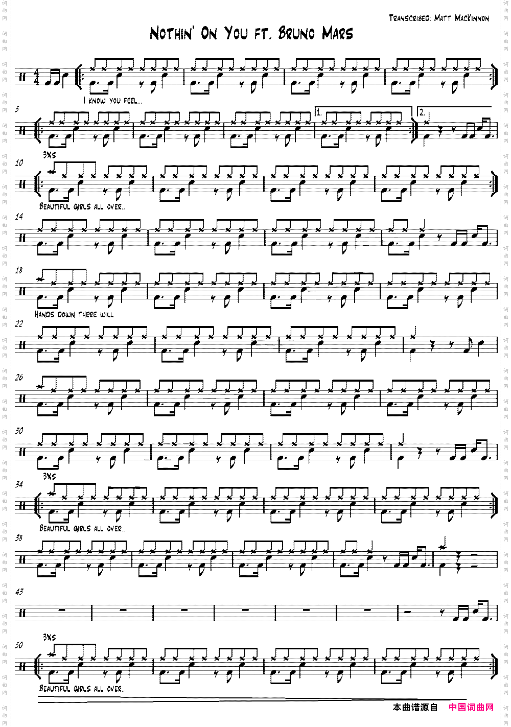 爵士鼓谱：BrunoMars-Nothingonyou