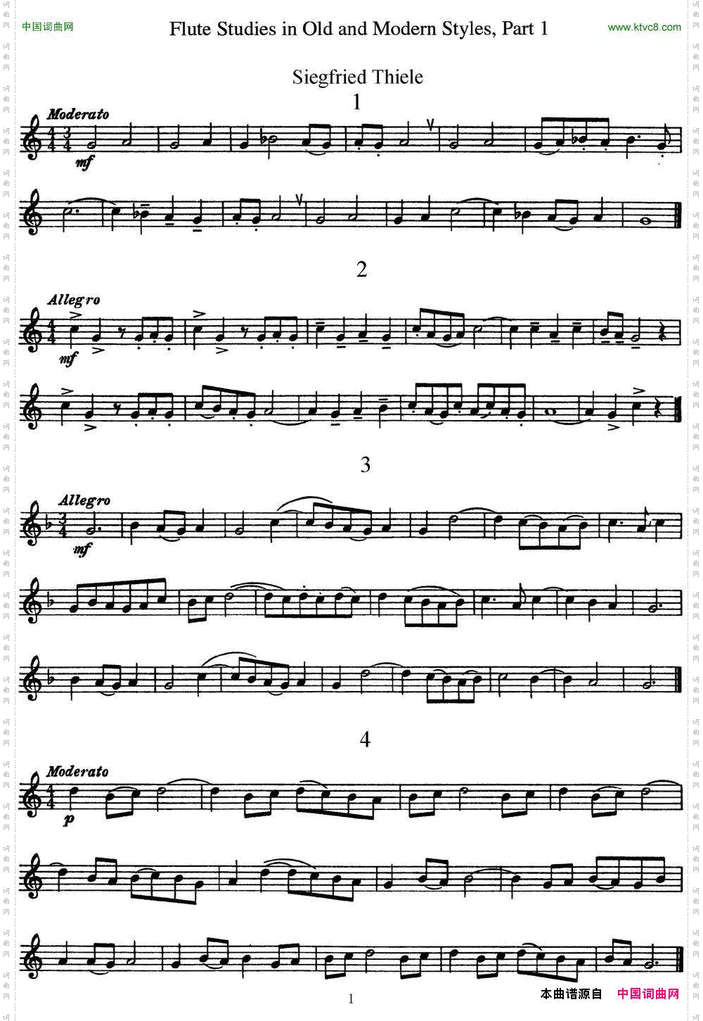 斯勒新老风格长笛练习重奏曲第一部分NO.1-NO.4