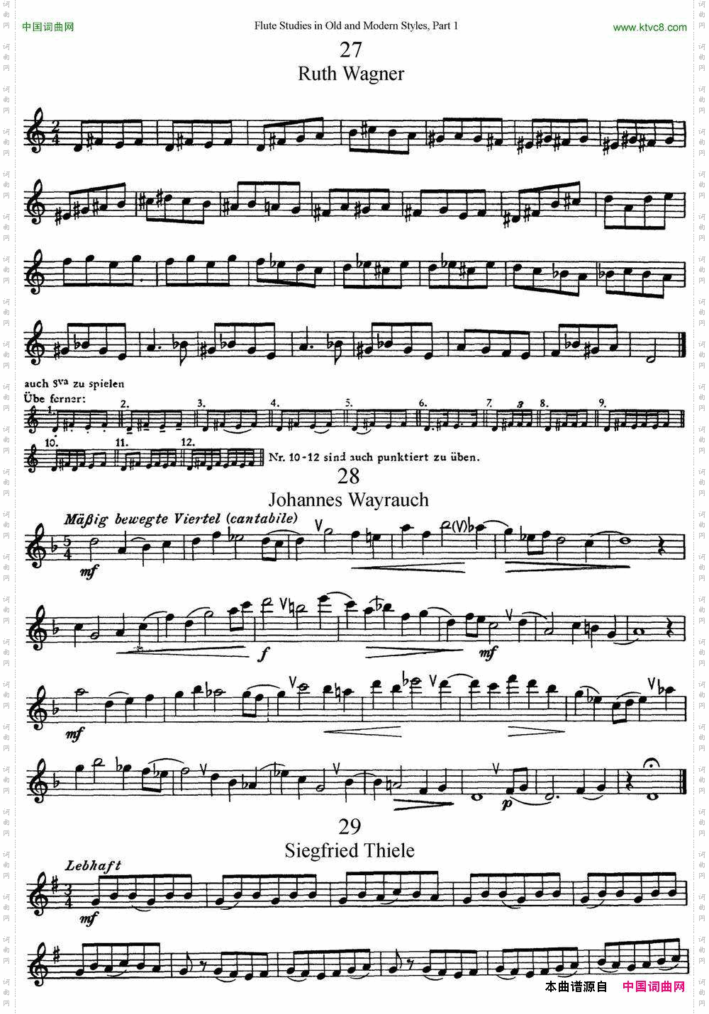 斯勒新老风格长笛练习重奏曲第一部分NO.27-NO.31