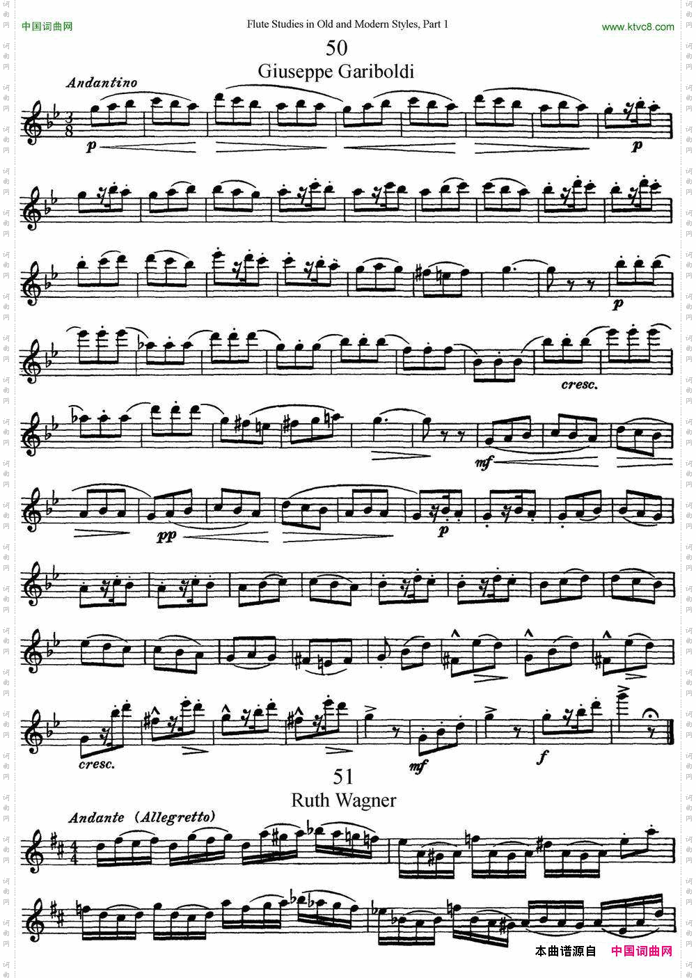斯勒新老风格长笛练习重奏曲第一部分NO.50-NO.52