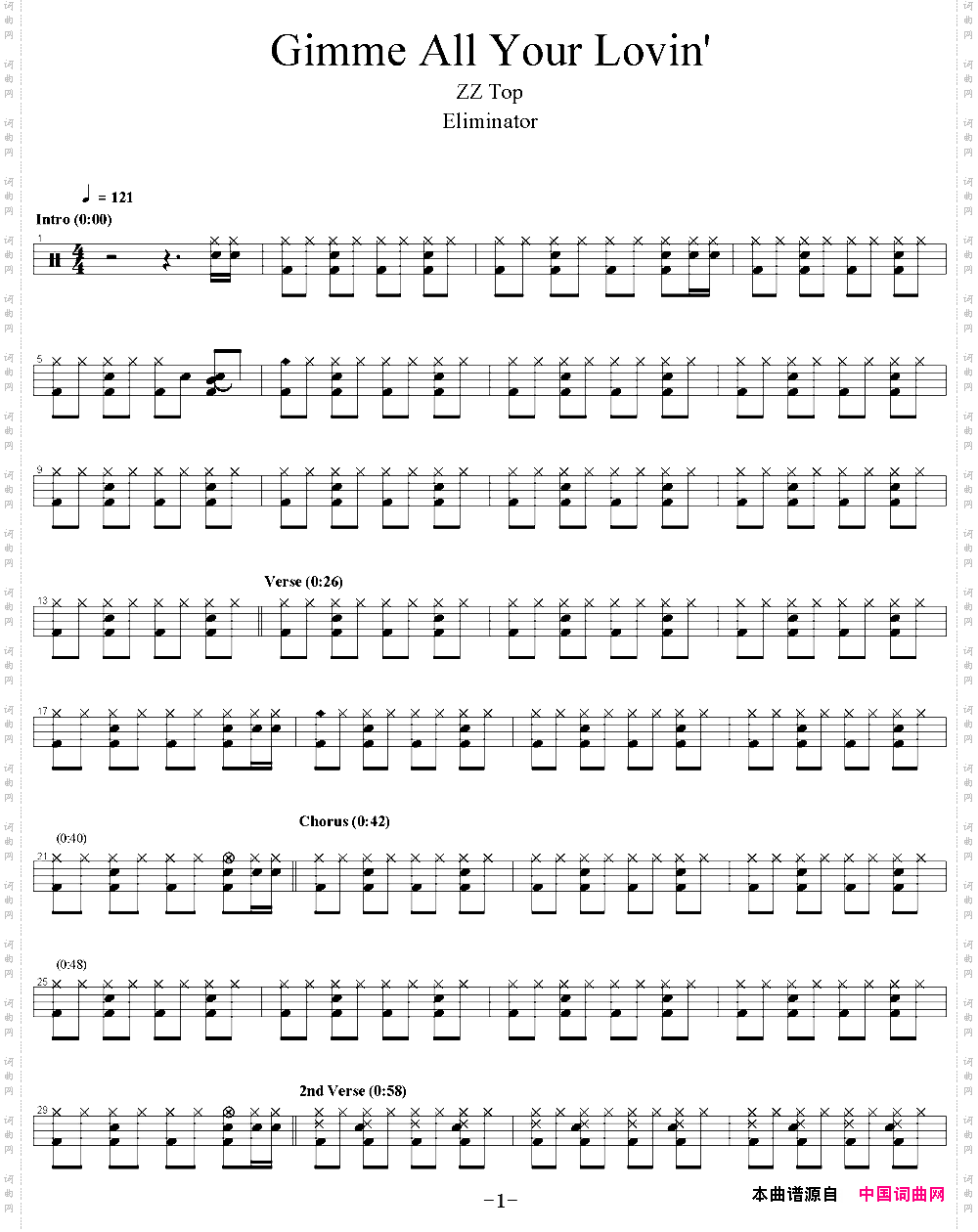 爵士鼓谱：Gimmeallyourlovin