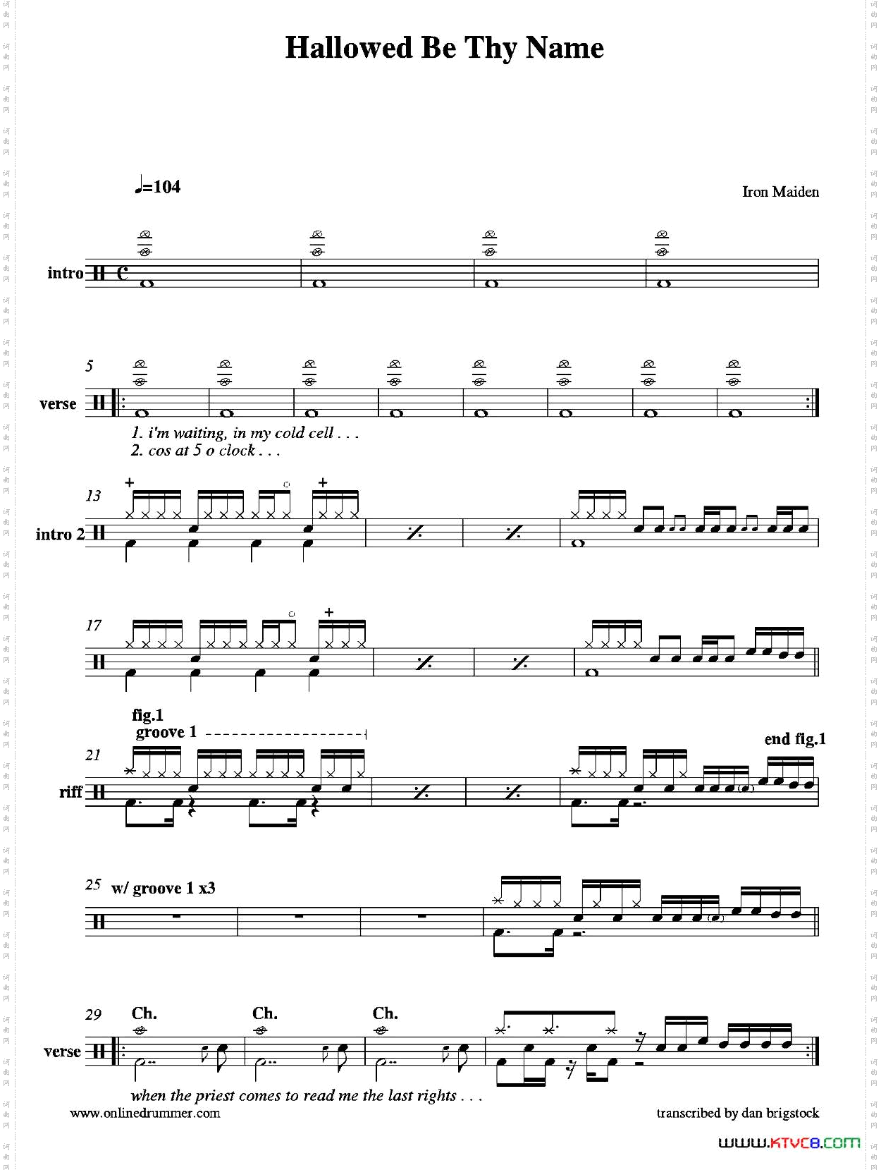 HallowedBeThyName鼓谱_Hallowed Be Thy Name鼓谱