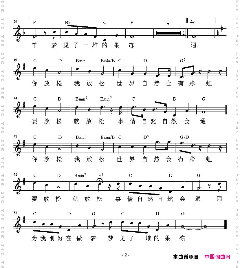 梦见果冻《喜羊羊虎虎生威》插曲、带和弦五线谱