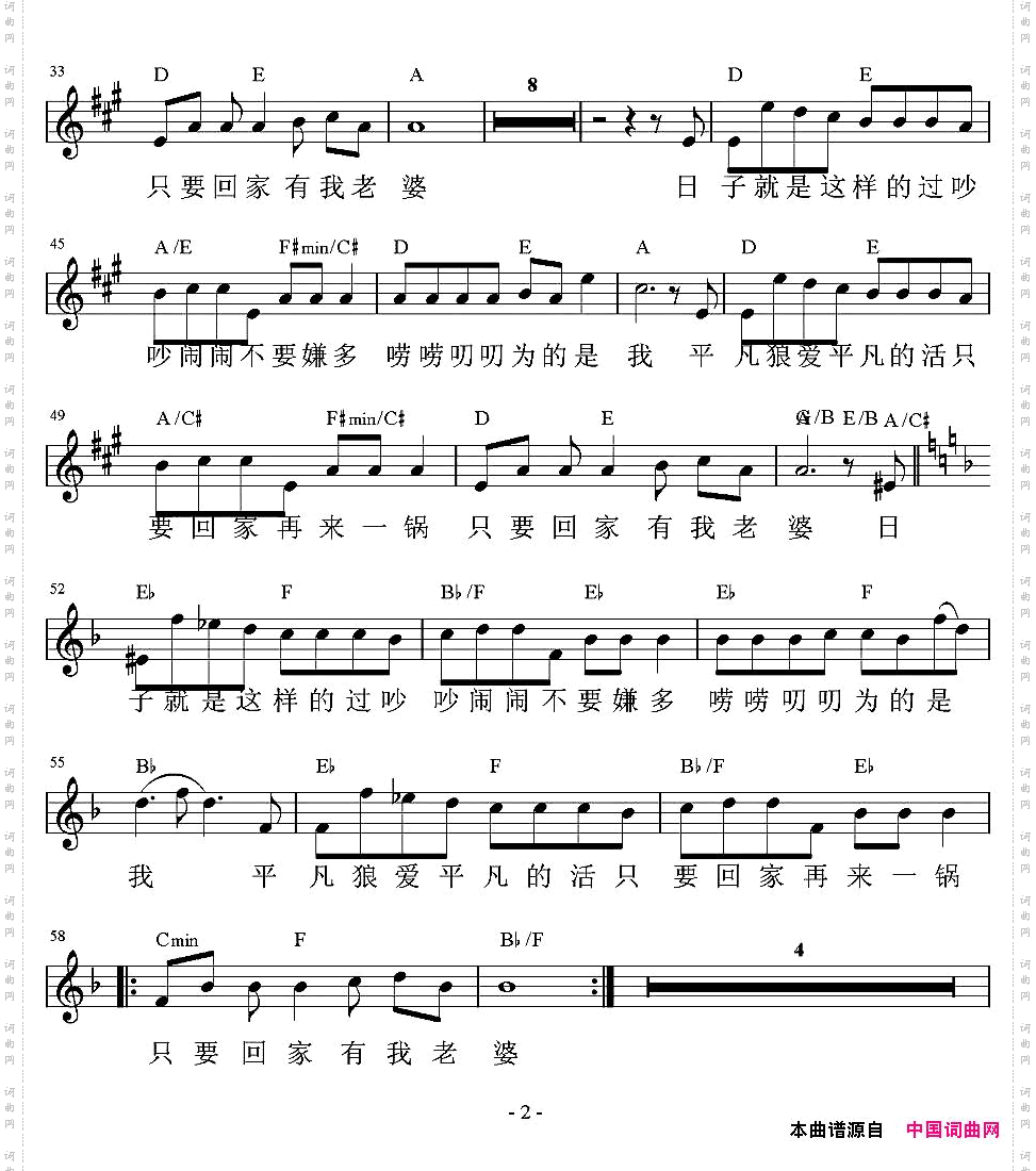 我爱平底锅《喜羊羊虎虎生威》插曲、带和弦五线谱