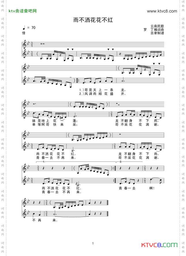 雨不洒花花不红线谱