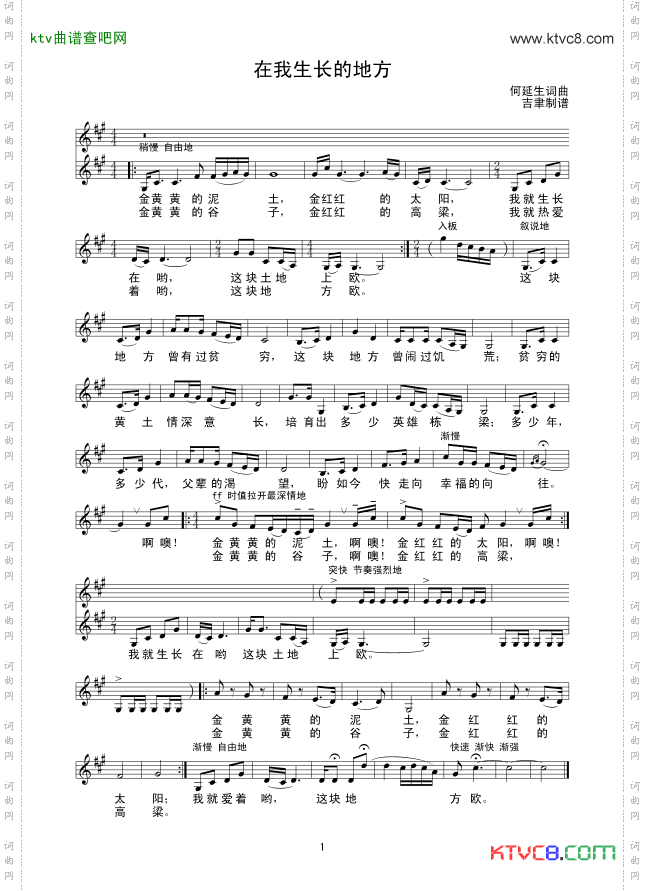 在我生长的地方线谱