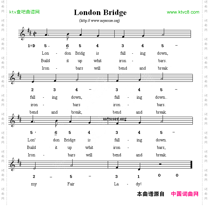 LondonBridge英文儿歌、五线谱