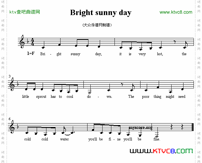 Brightsunnyday英文儿歌、五线谱
