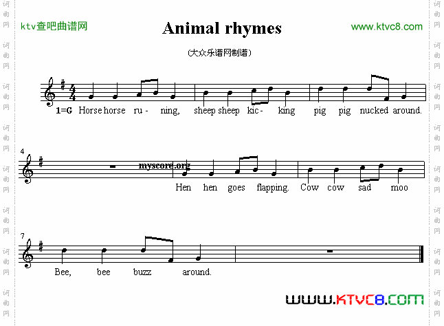 Animalrhymes英文儿歌、五线谱